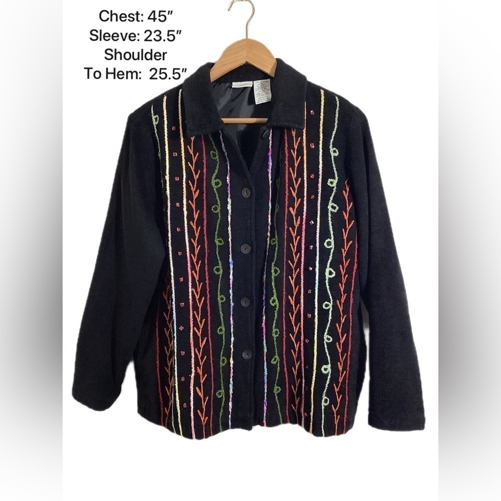 White Stag Black Embroidered 90s Shacket Cardigan Medium - Picture 5 of 12